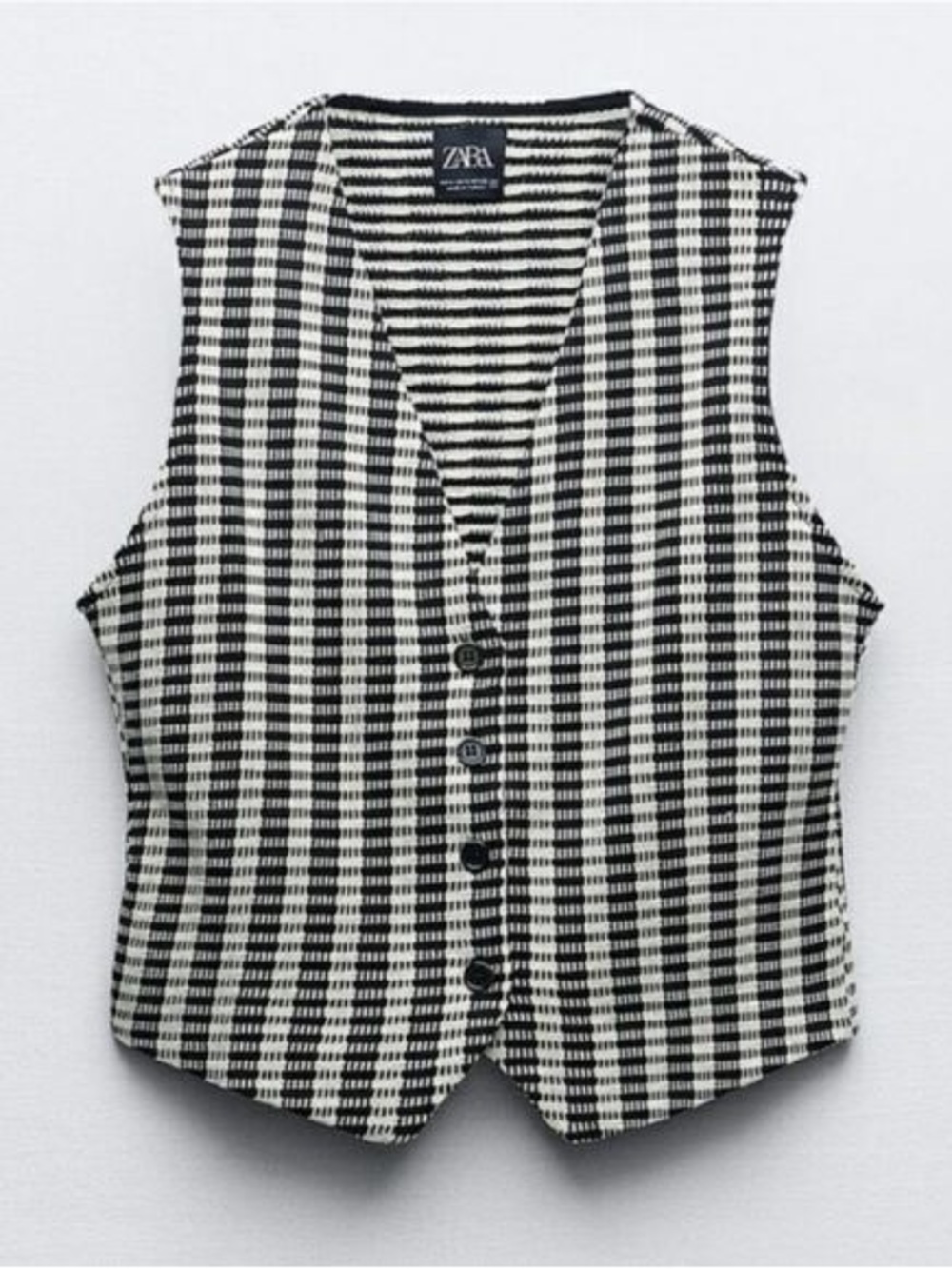 Zara Black and White Gingham Buttoned Sleeveless Vest - Picture 2 of 2